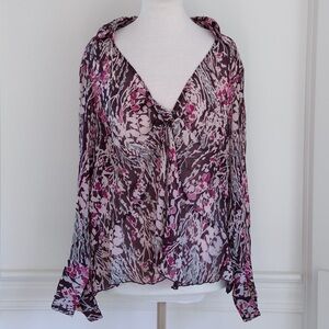 Lane Bryant Long Sleeve Sheer Purple Floral Twist Front Shimmer Top Size 22/24